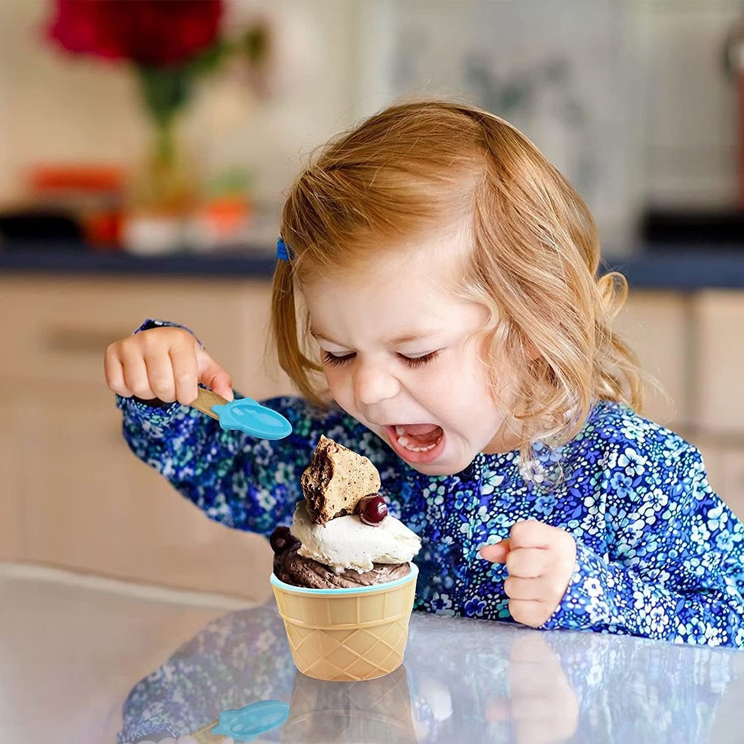 Ice Cream Bowl & Spoon Set – 12-Piece Plastic Solid Color Cream Cups with Spoons (Multi-Color)