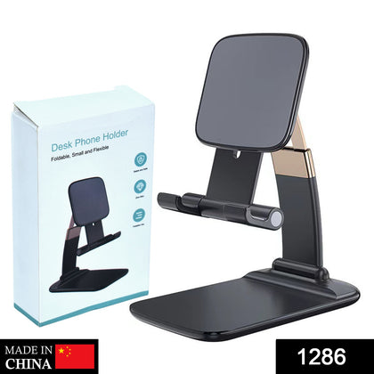 Foldable universal phone holder stand on desk with smartphone