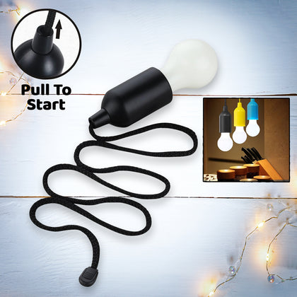 LED pull cord hanging bulb light black - front view