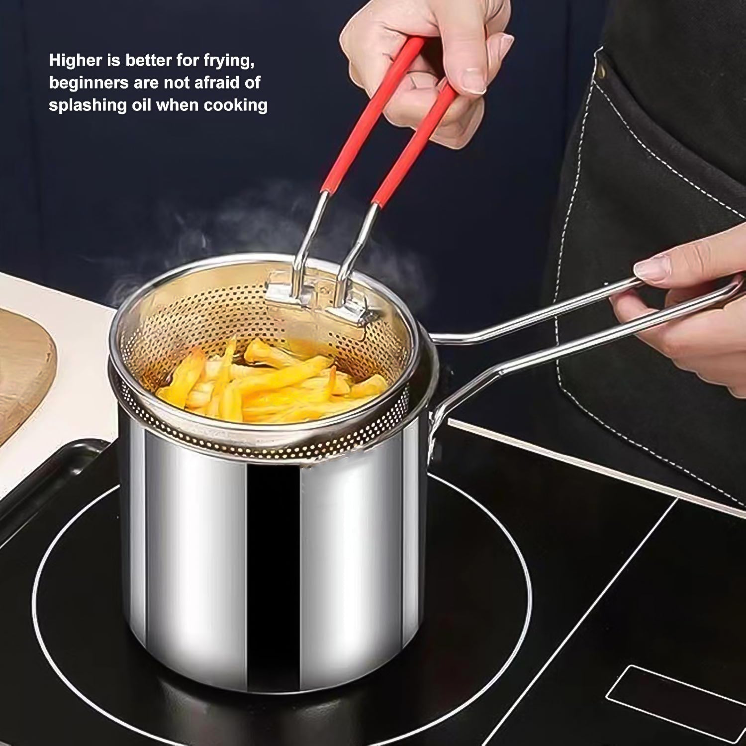 Close up of frying pot and cool touch handle