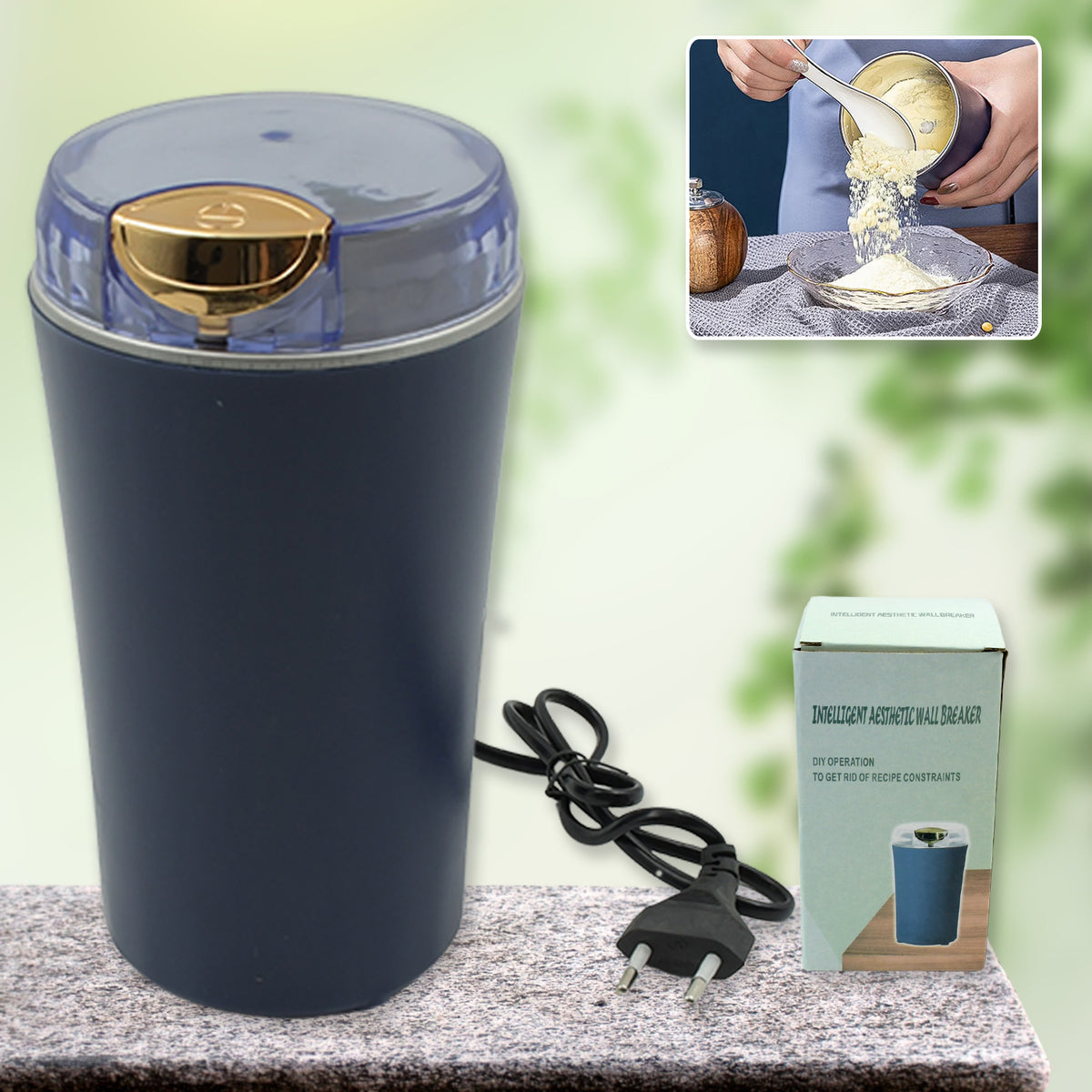 Electric coffee grinder on a kitchen counter
