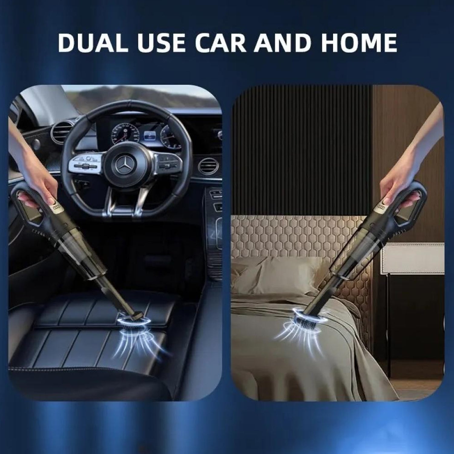 Compact car vacuum cleaner cleaning car dashboard