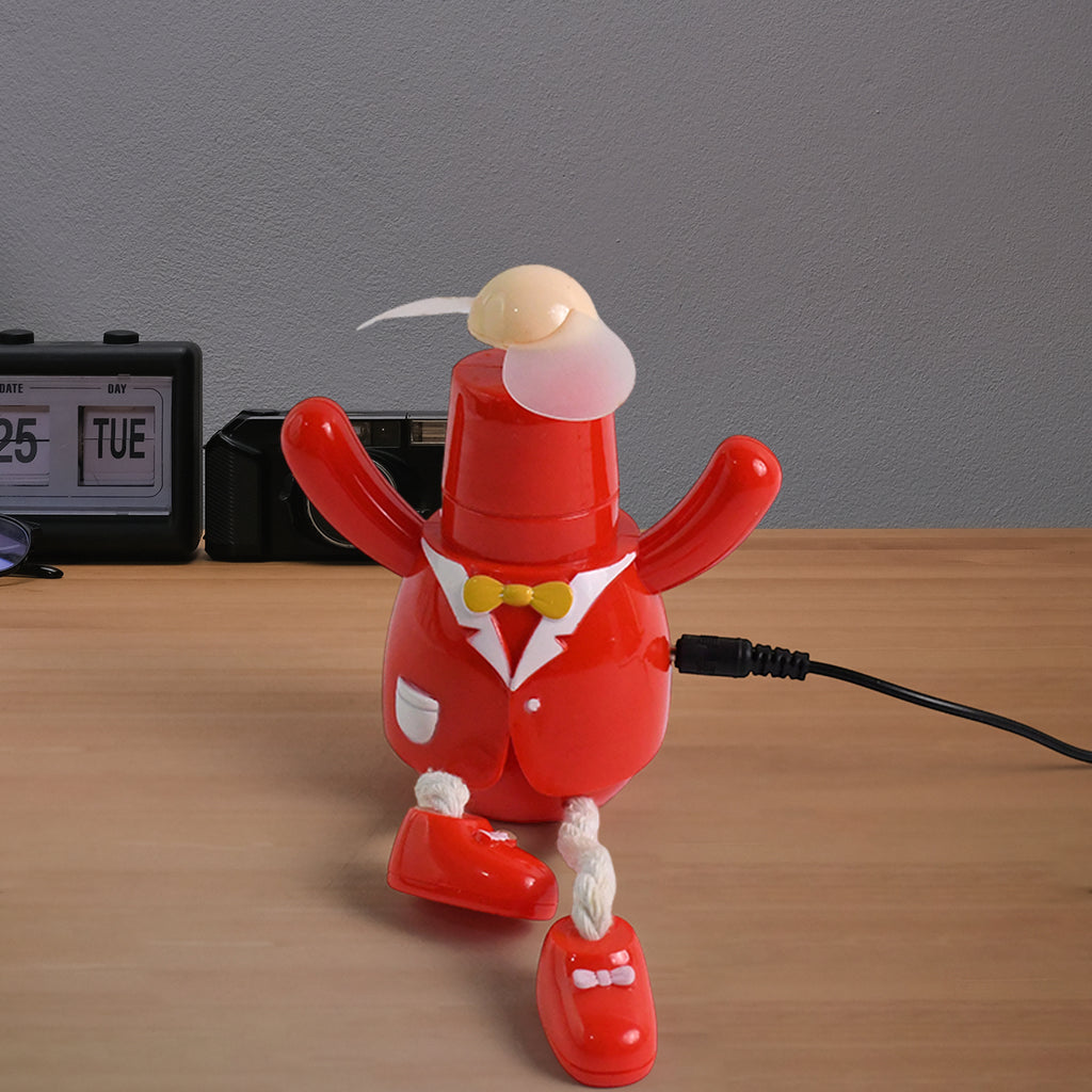 Portable USB powered fan for children connected to a laptop for easy use.