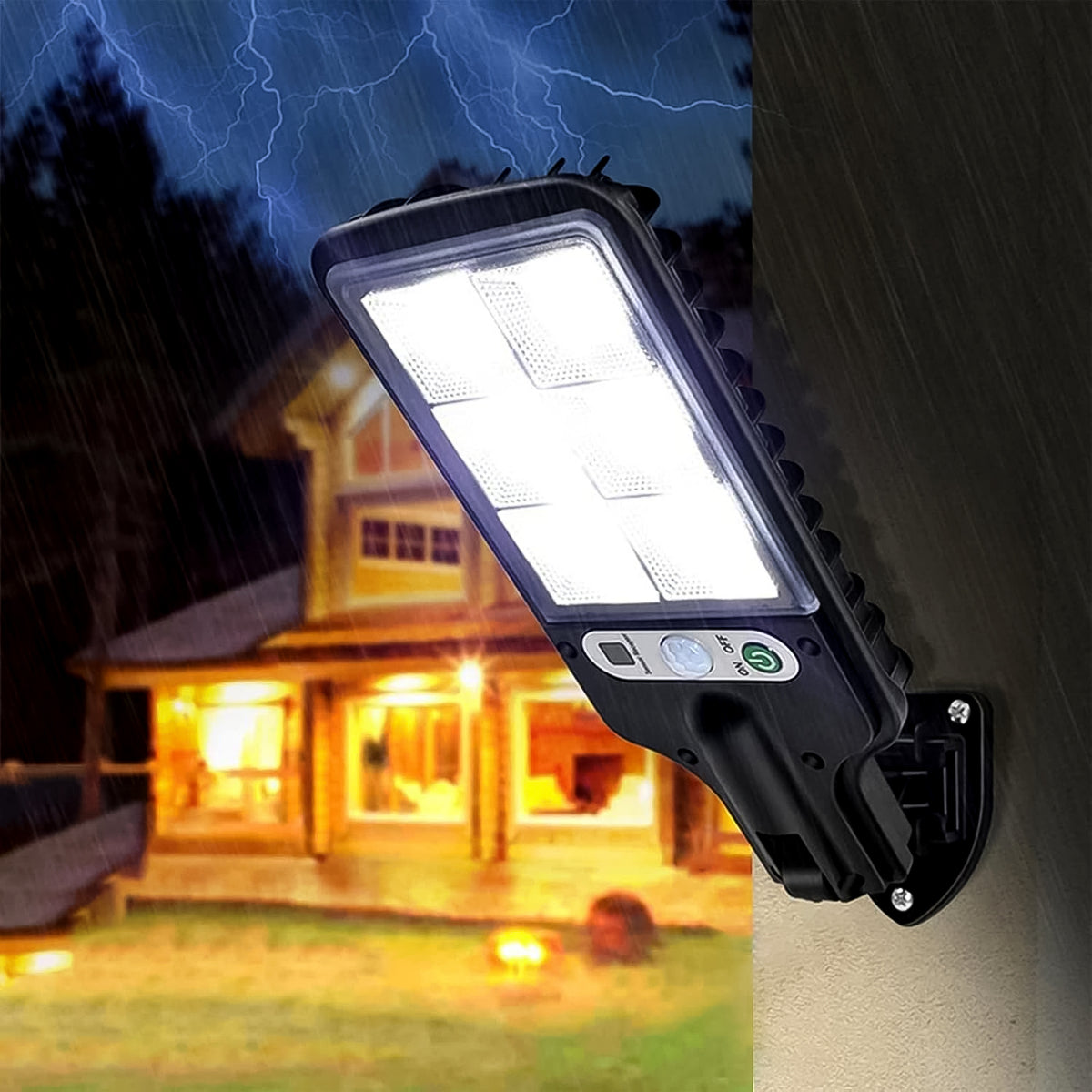 Solar panel on top of the street light, charging in sunlight