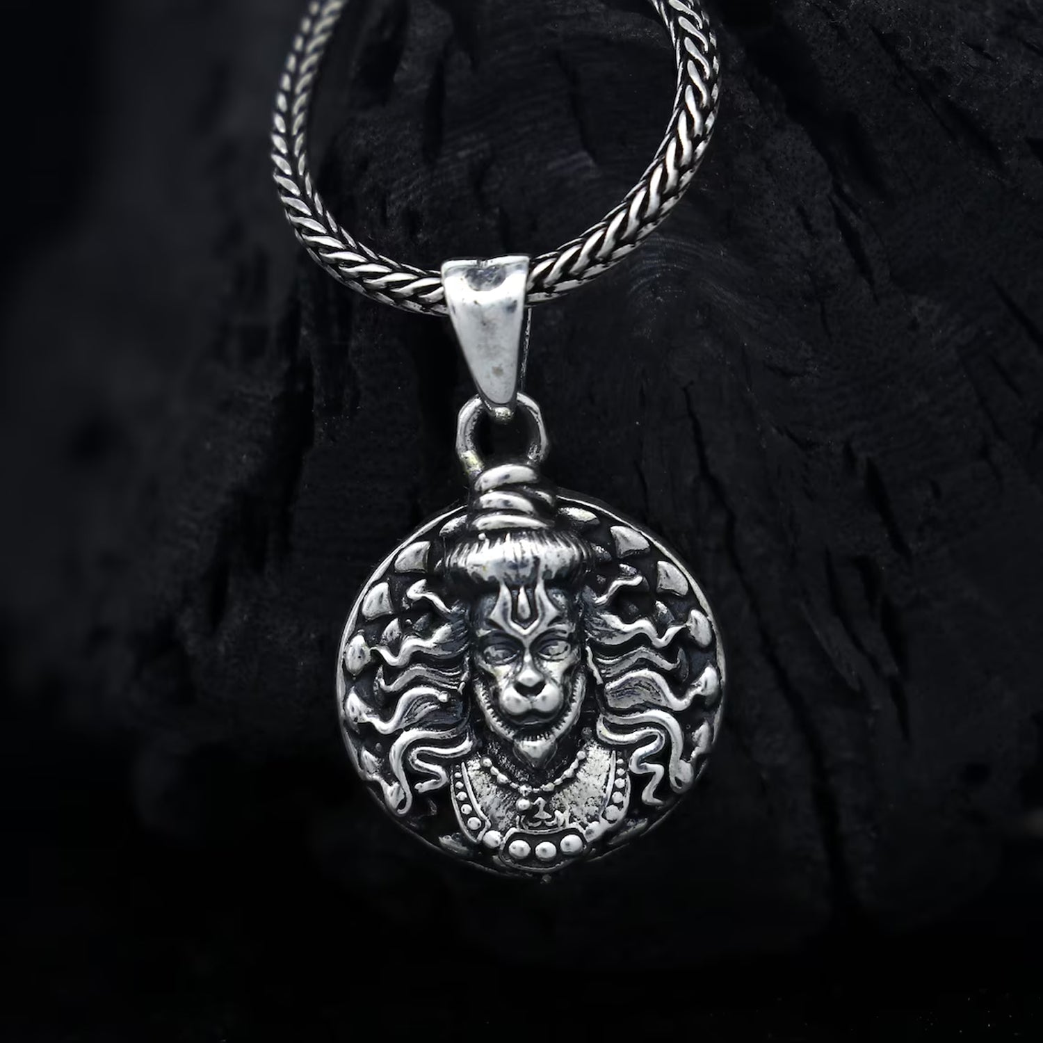 Hanuman Face Locket Pendant Necklace with Chain – Religious Jewelry for Men & Women
