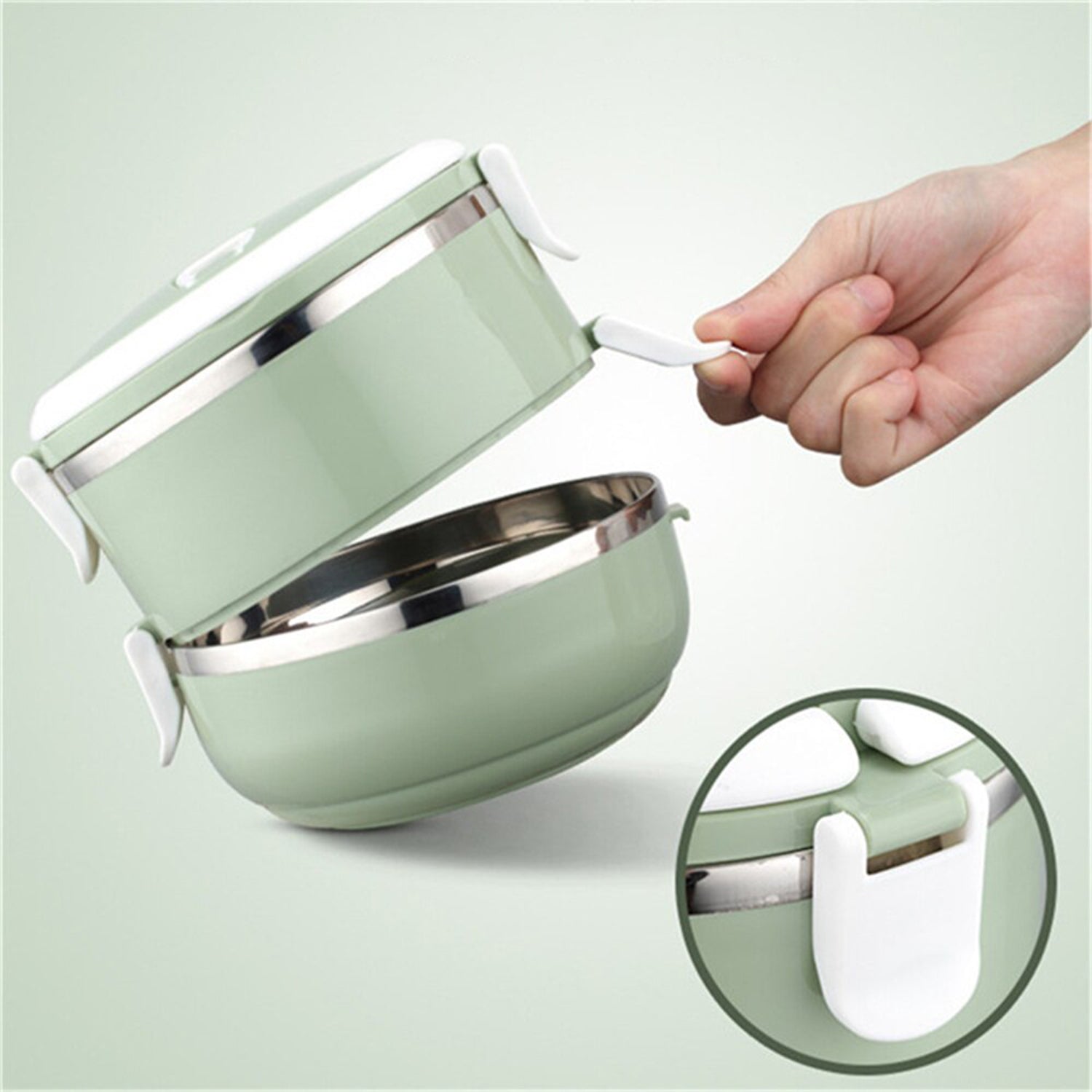 2873 Multi Layer Stainless Steel Hot Lunch Box opened showing compartments