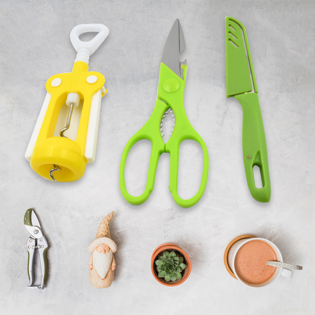 Multifunction Kitchen Tools Set on White Surface