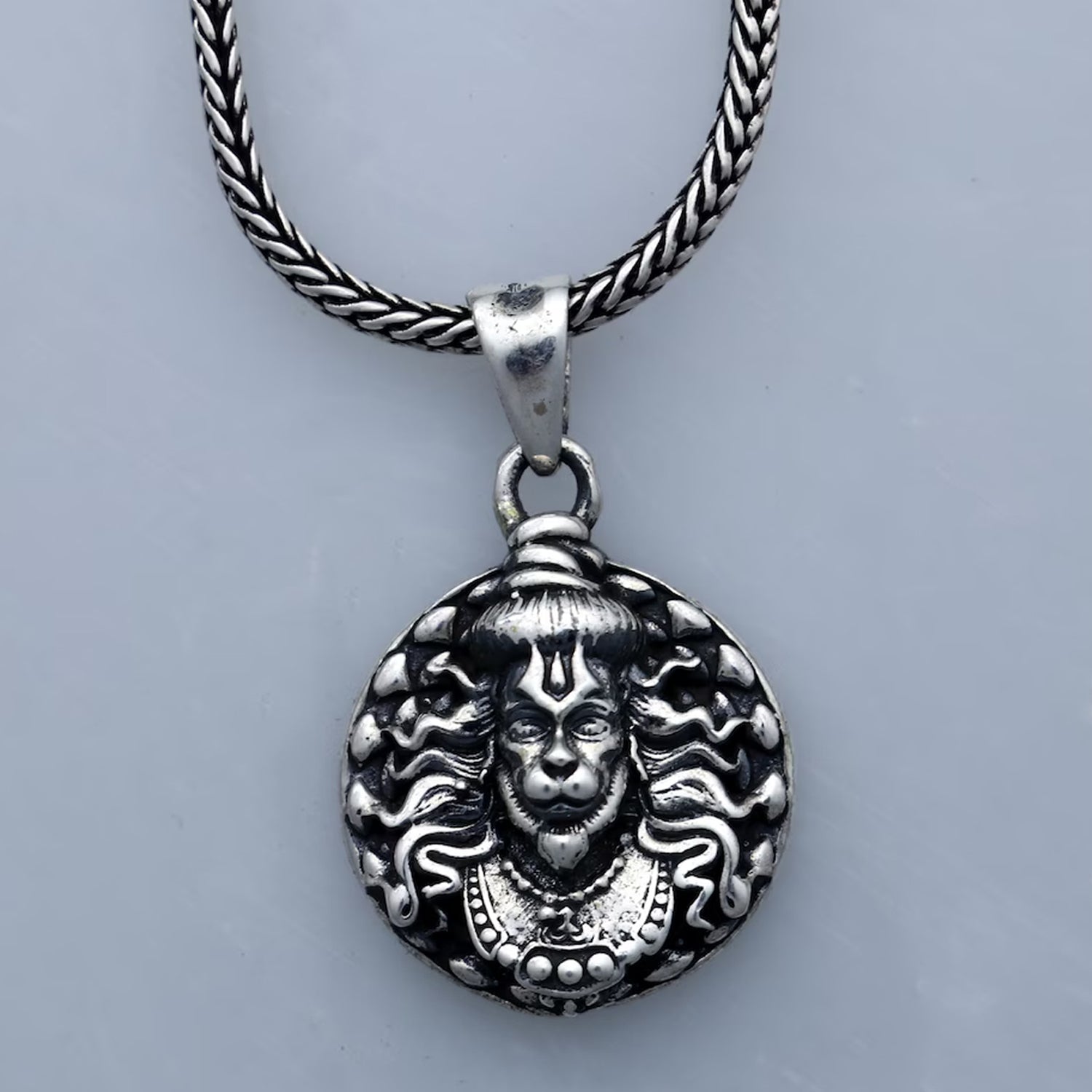 Hanuman Face Locket Pendant Necklace with Chain – Religious Jewelry for Men & Women