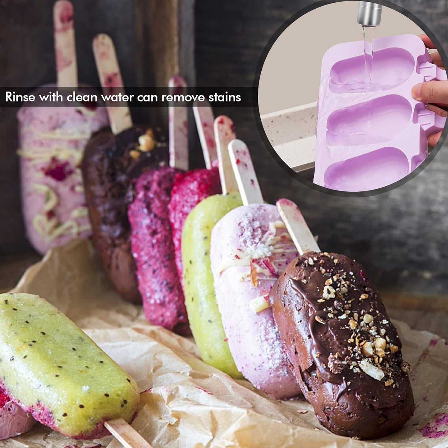 Silicone Popsicle Molds – Ice Pop Maker with Lids & 50 Sticks for DIY Homemade Ice Cream