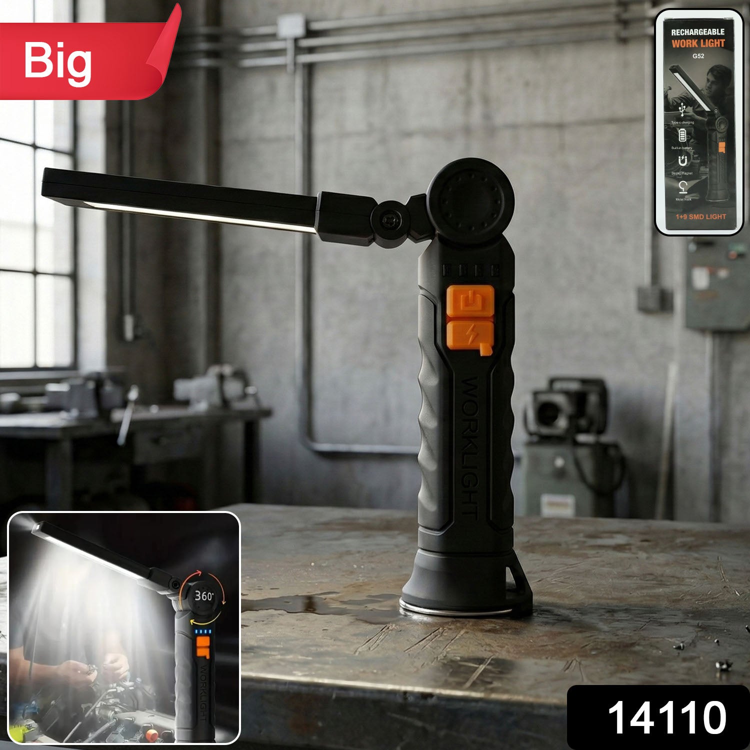Big LED Work Light with 360° rotating head and magnetic base