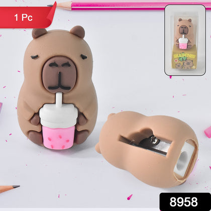 Playful cartoon pencil sharpener with built-in eraser