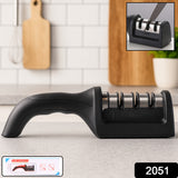2051 Manual Red Knife Sharpener 3 Stage Sharpening Tool For Ceramic Knife And Steel Knives.