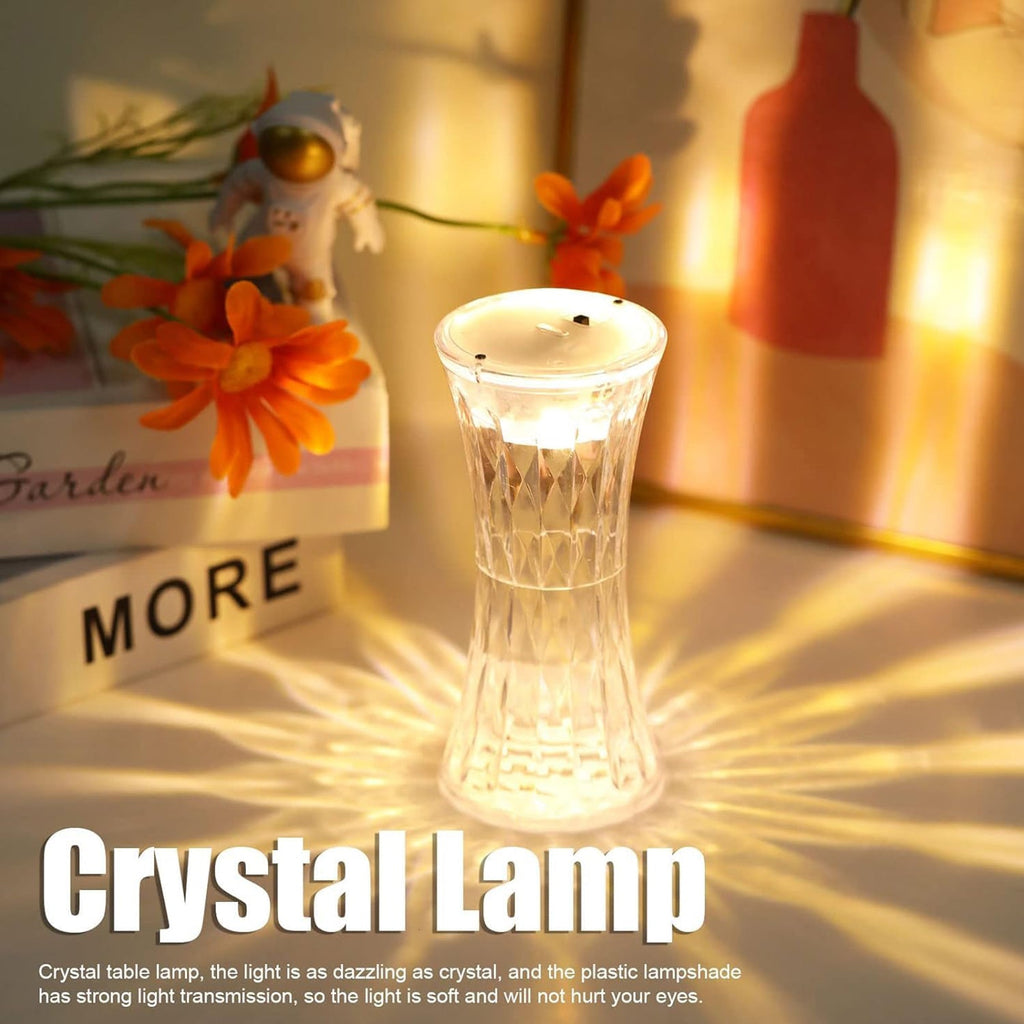 Portable crystal lamp on a bedside table