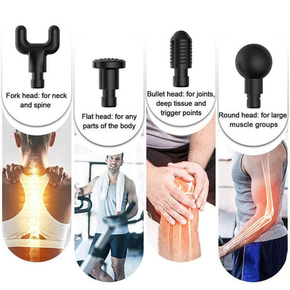 Massage Gun showing massage head attachments