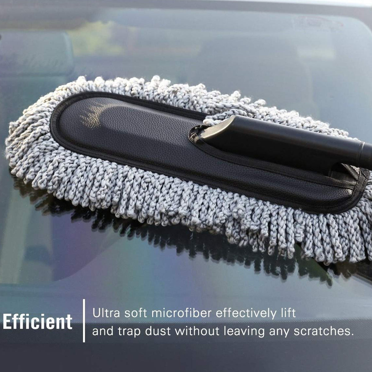 Expandable handle microfiber car cleaning brush in use