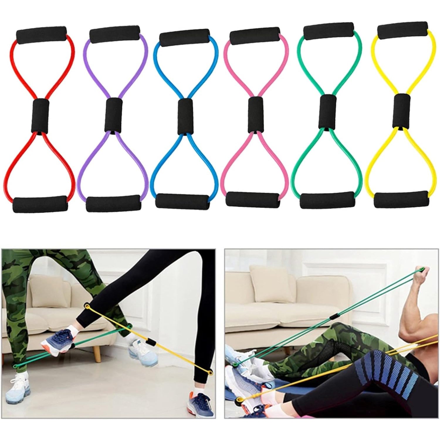 Multiple resistance bands in different strengths displayed against a neutral background.