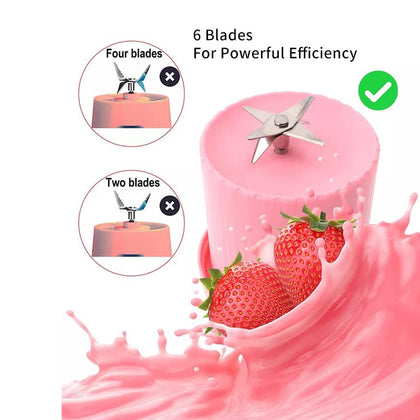 Portable USB blender juicer with 6 blades in multicolor
