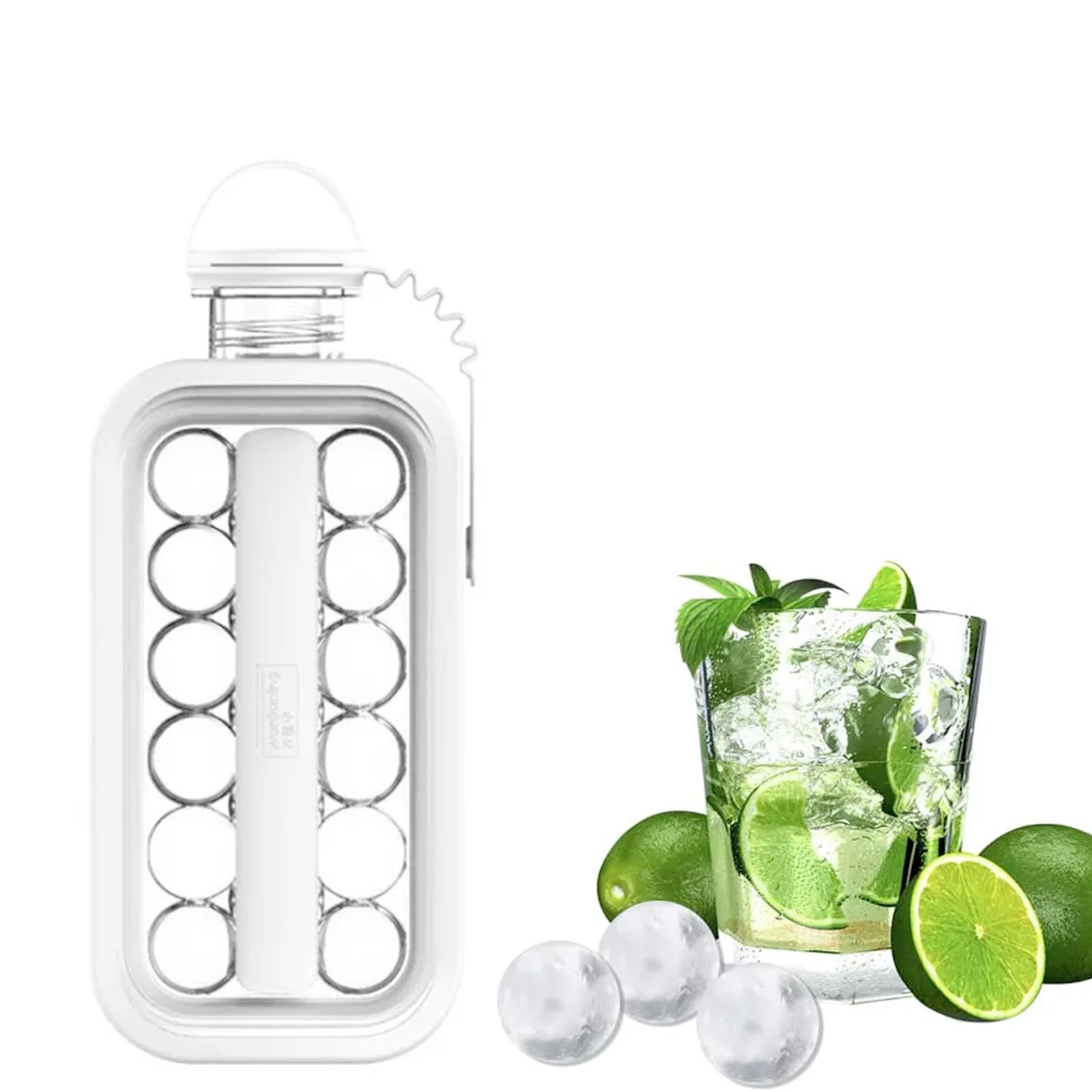 2-in-1 Foldable Ice Cube Tray with Lid – 14 Ice Balls, Bottle Style for Travel & Camping