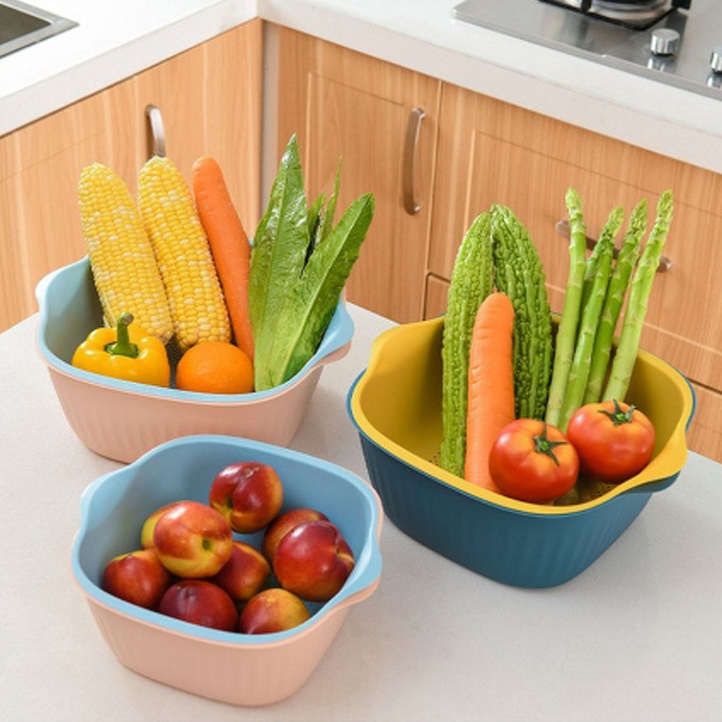 2-in-1 Plastic Washing Bowl with Strainer – Multipurpose Kitchen Drainer Basket