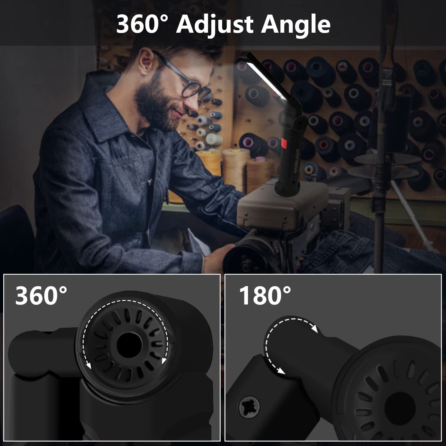 Rechargeable LED work light illuminating workspace
