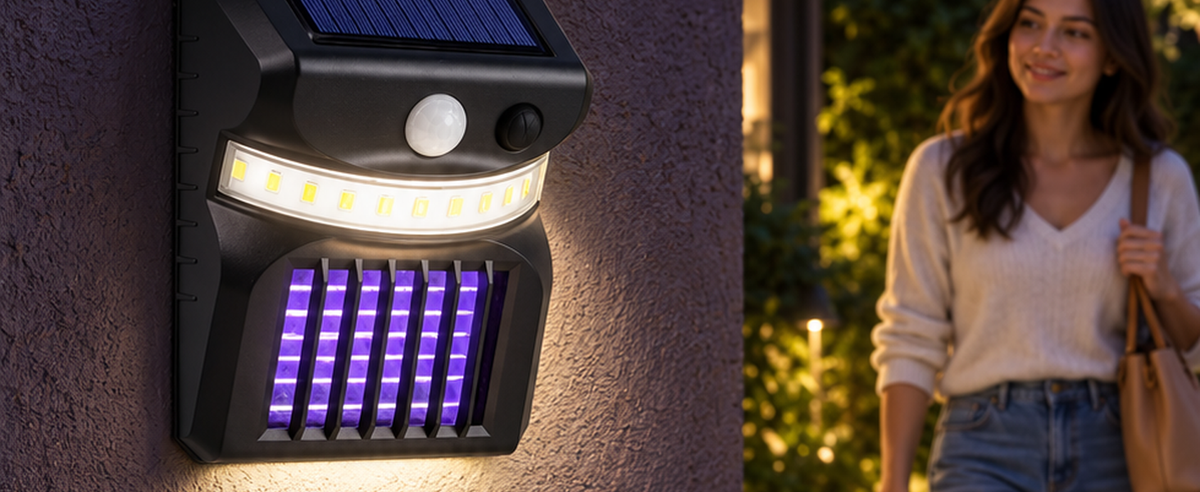 Solar Bug Zapper Outdoor Wall Light with Motion Sensor & UV Lamp — A+ features