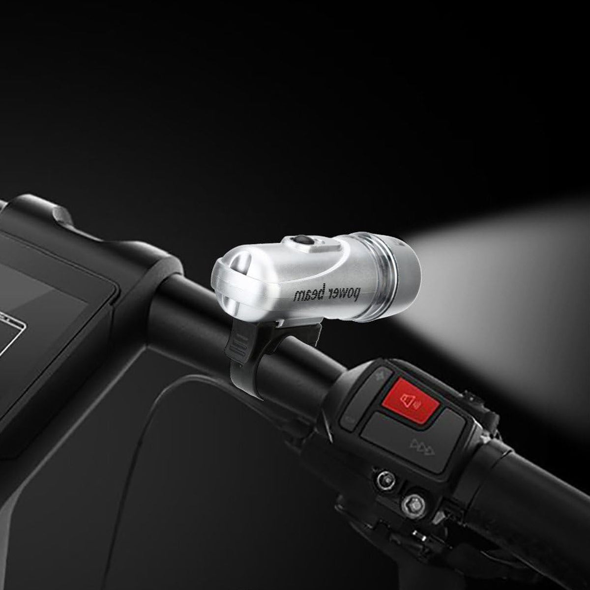 Power Beam LED Bicycle Headlight with mount on bicycle handlebar