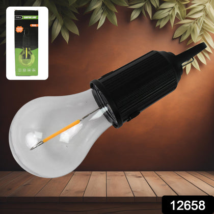 Rechargeable LED camping lantern hanging inside a tent, providing illumination
