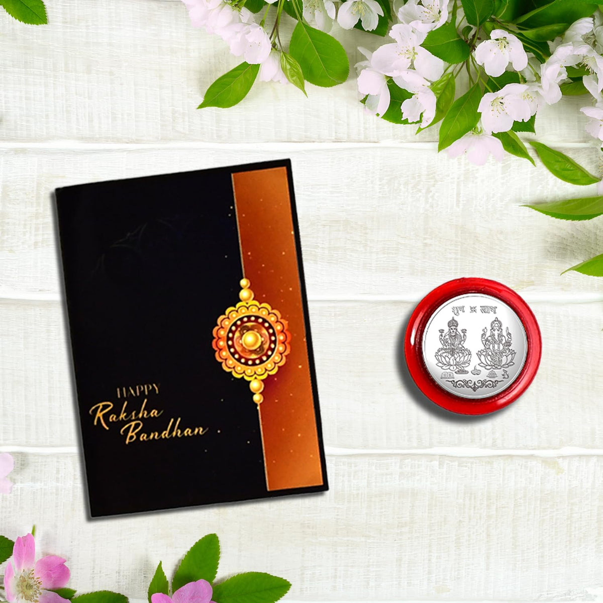 Close-up of the intricately designed Krishna Flute Rakhi for your brother.
