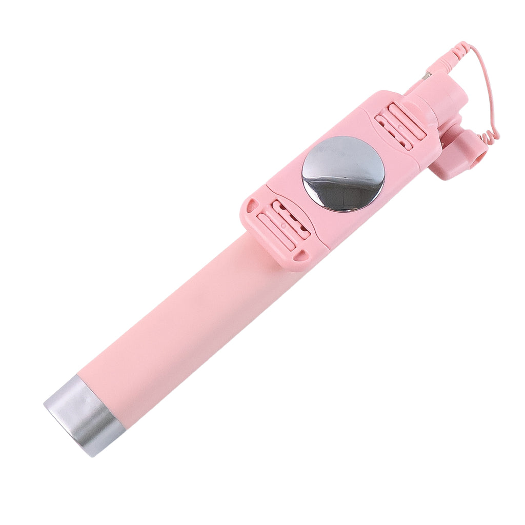 Close-up of rearview mirror attachment on wired selfie stick