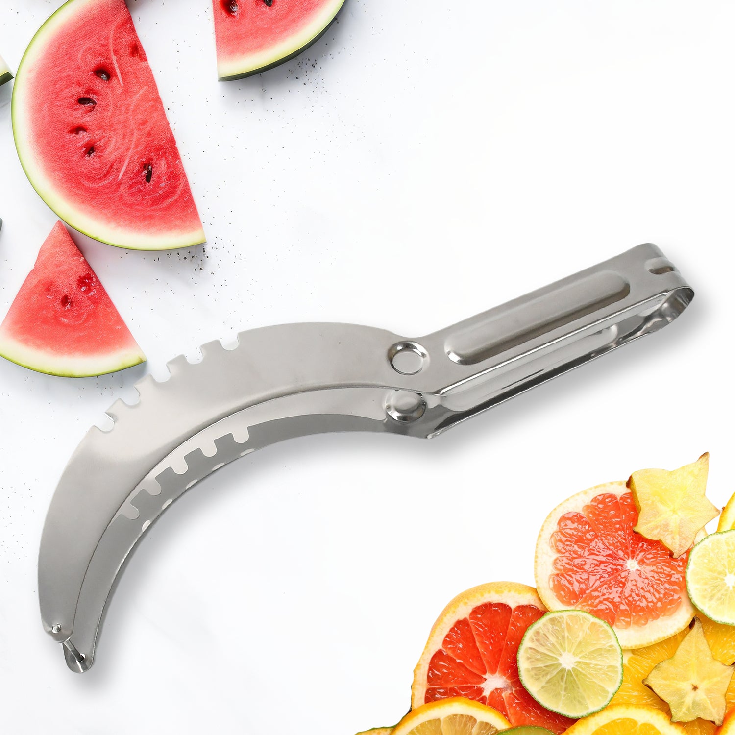 3-in-1 Stainless Steel Watermelon & Cantaloupe Slicer, Knife & Corer – Kitchen Tool