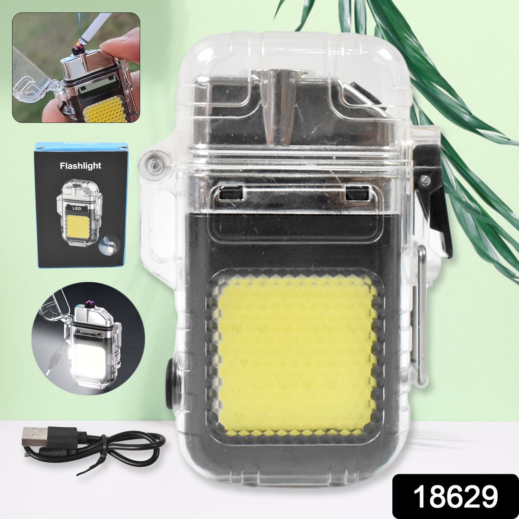 USB rechargeable electric lighter with 3-mode COB flashlight front view