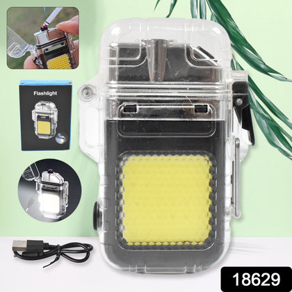 USB rechargeable electric lighter with 3-mode COB flashlight front view