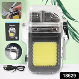 USB Rechargeable Electric Lighter with 3-Mode COB Flashlight