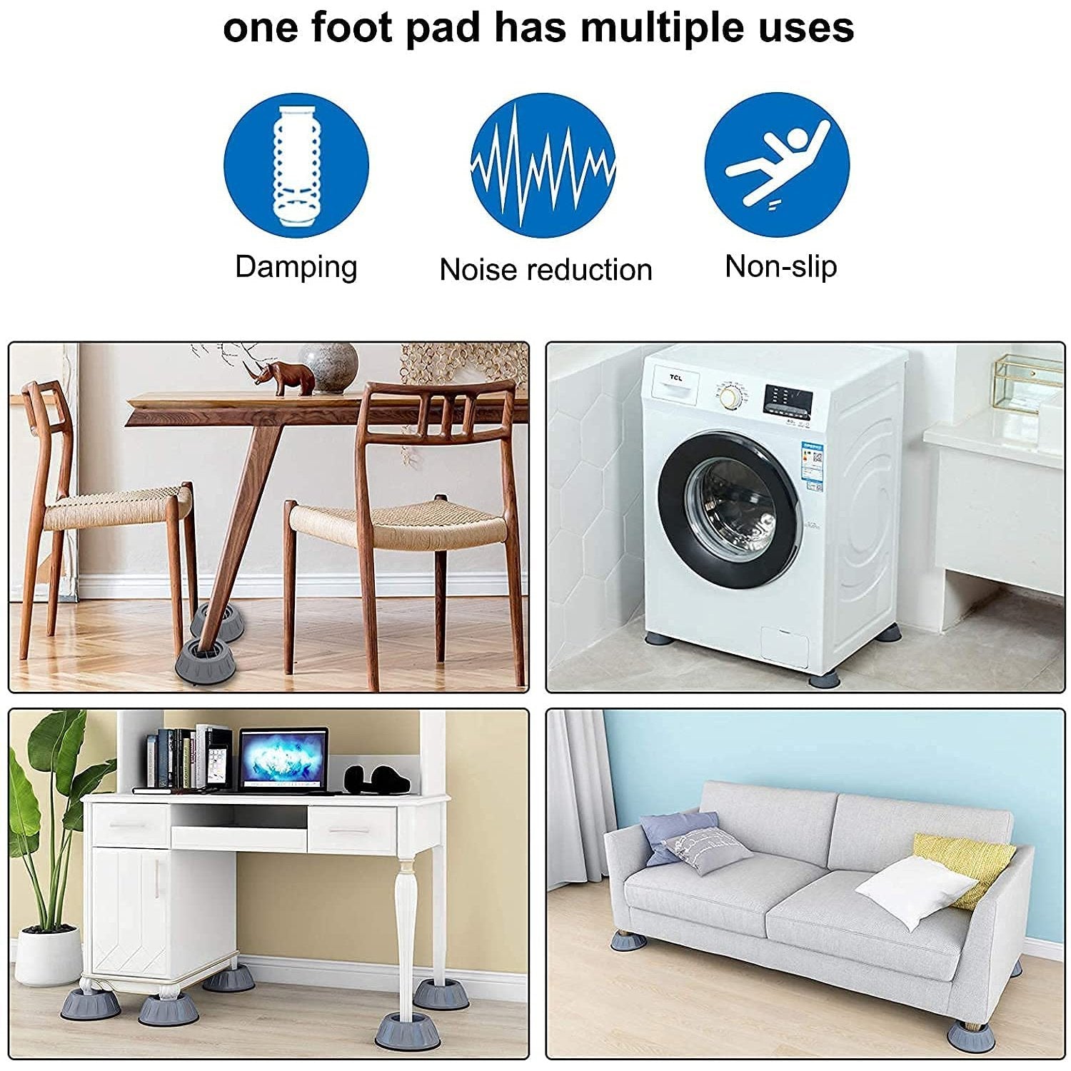 Anti-Vibration Pads with Suction Cup Feet – Shock Absorbing Feet for Washing Machines & Appliances