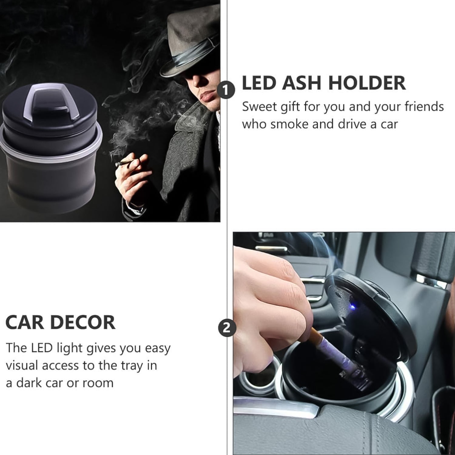 Portable Car Ashtray with Lid – Blue LED Light, Includes Color Box