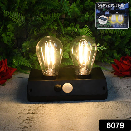Solar double LED bulb lamp with lights on