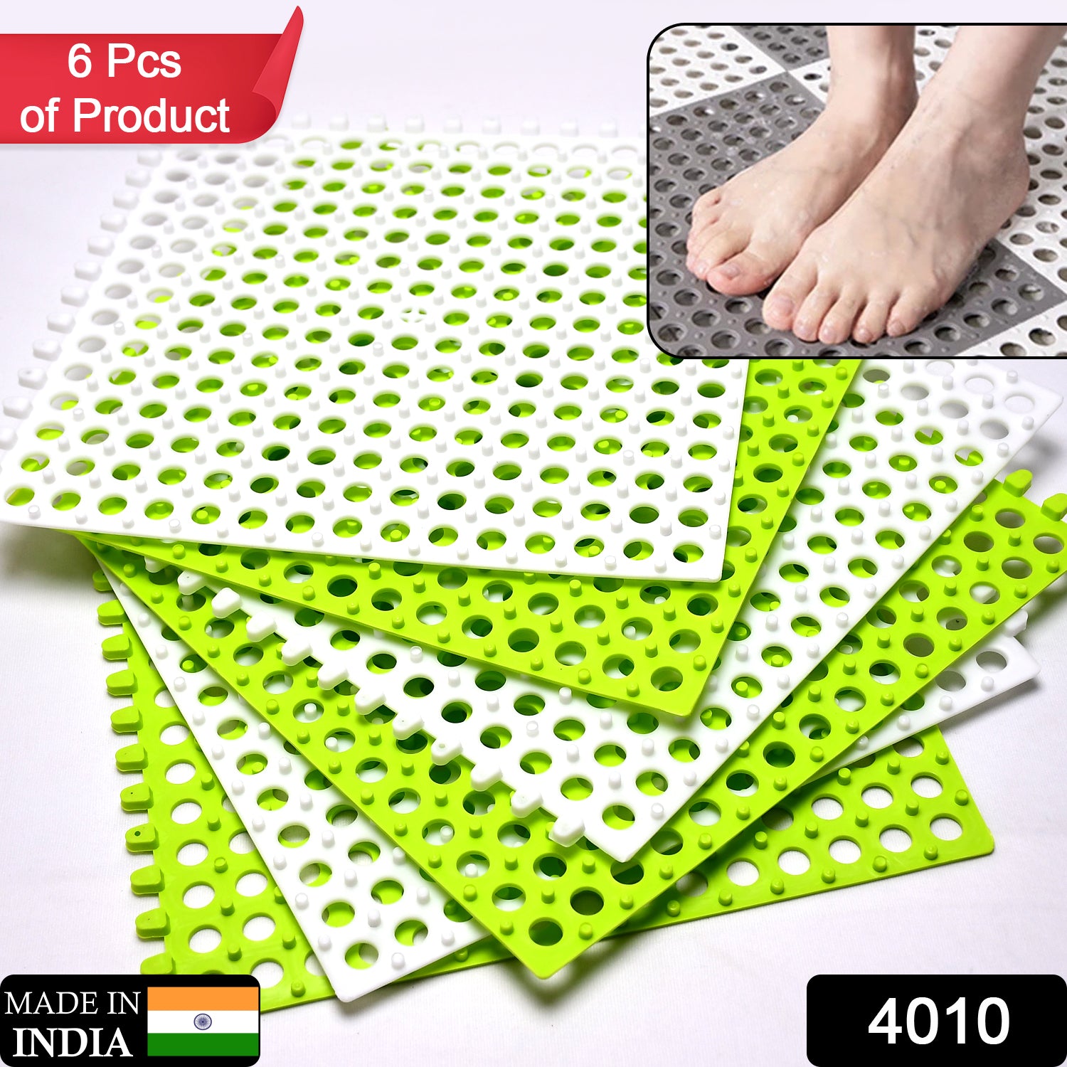 4010 Bath Anti Slip Mat Used While Bathing And Toilet Purposes To Avoid Slippery Floor Surfaces. (Pack Of 6)