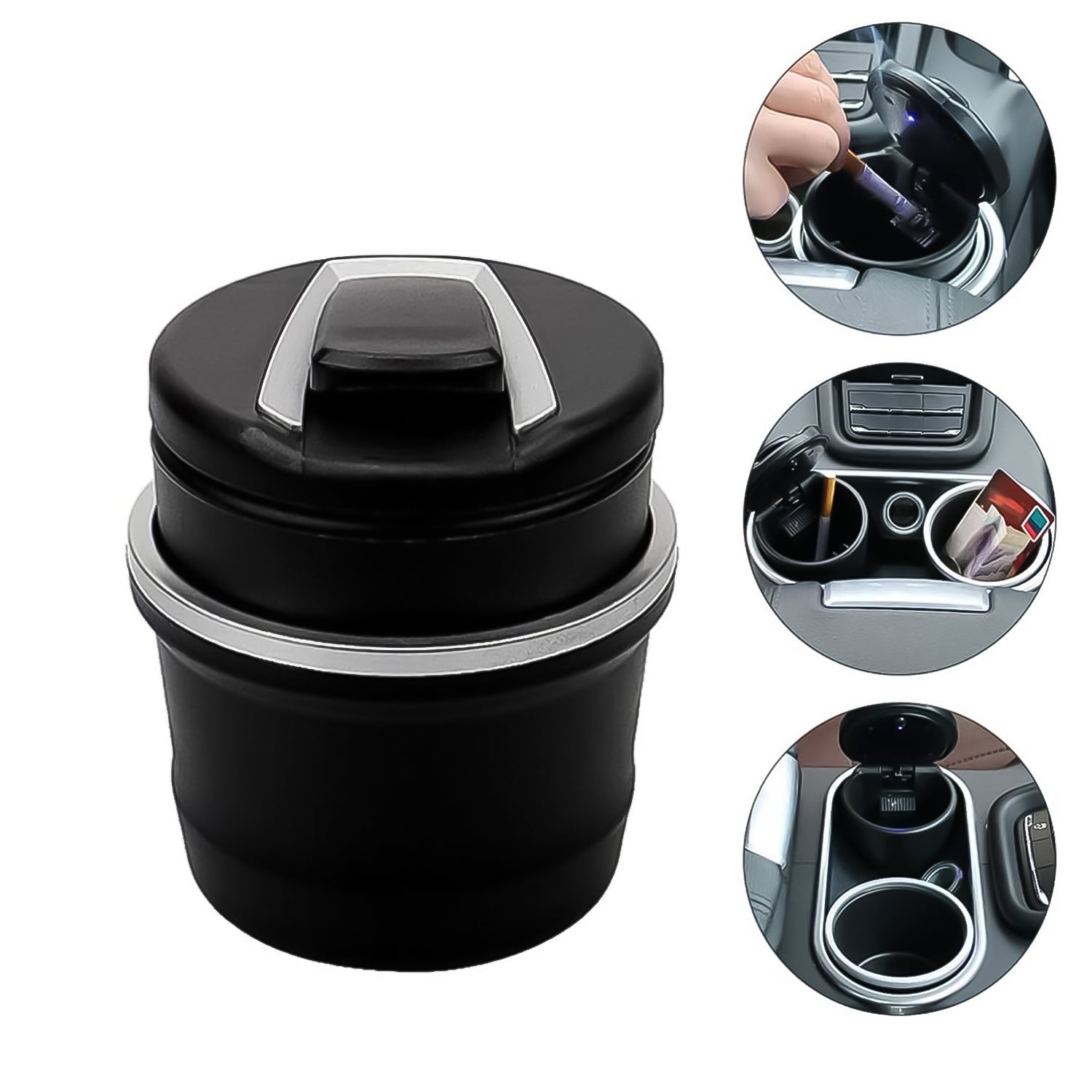 Portable Car Ashtray with Lid – Blue LED Light, Includes Color Box