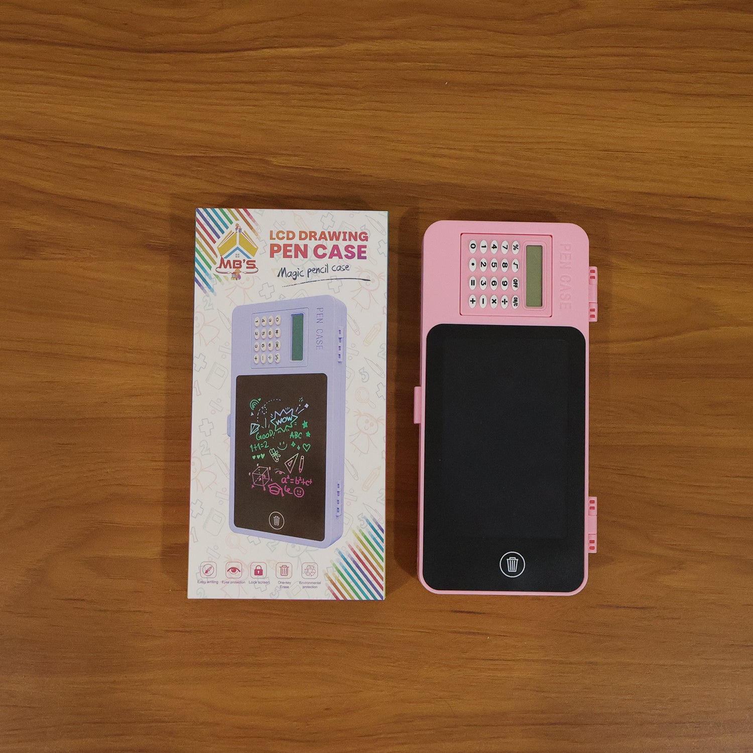 Portable LCD writing tablet pencil case with calculator and storage