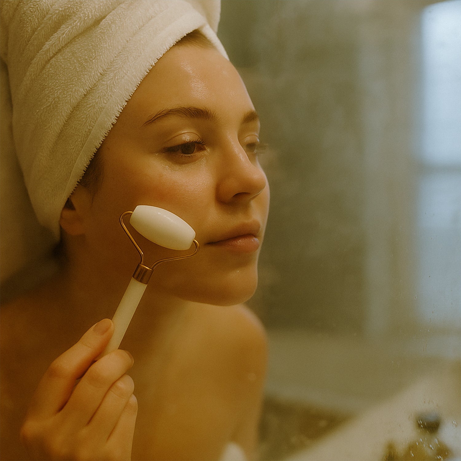 Dual-ended face massage roller angled view