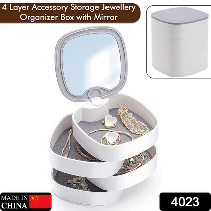 4023 4-Layer Rotating Jewelry Organizer Box with Mirror Multicolor