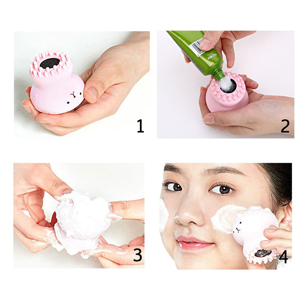 Silicone facial brush with built-in foam cotton