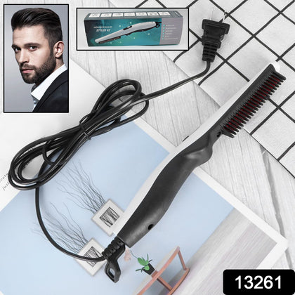 Electric hair & beard straightening comb on white background