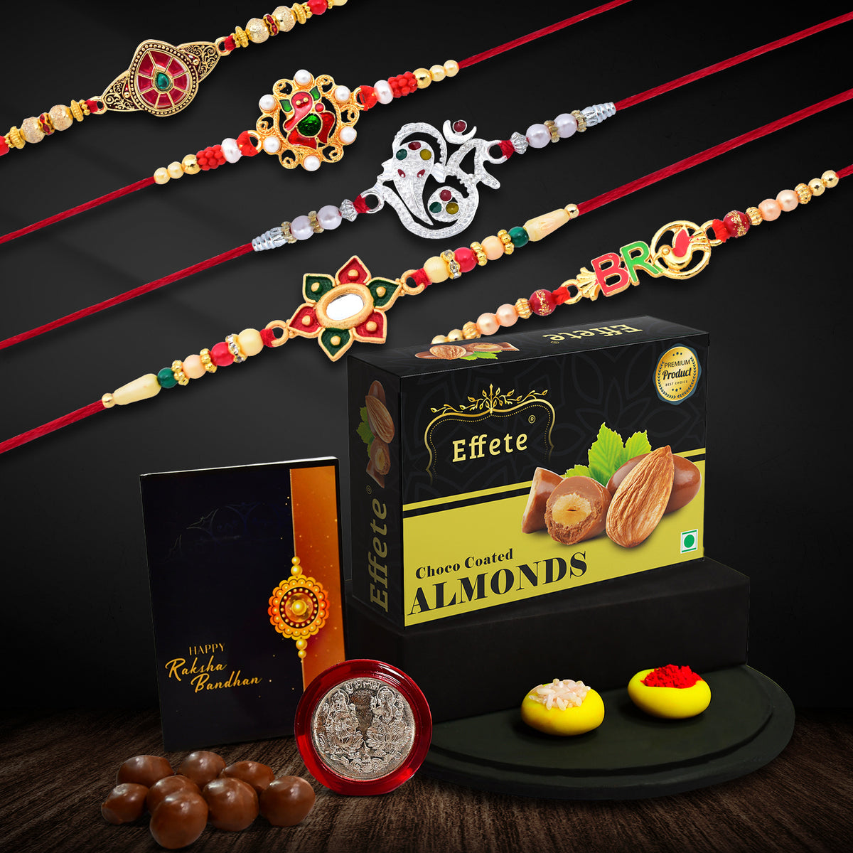 Close-up view of the fancy Rakhi with intricate designs and embellishments.