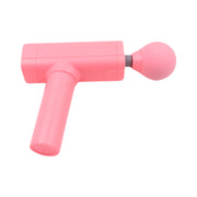Close-up of the massage gun's power button and port with various head attachments