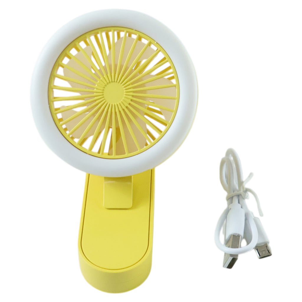Side view of portable mini table fan with LED