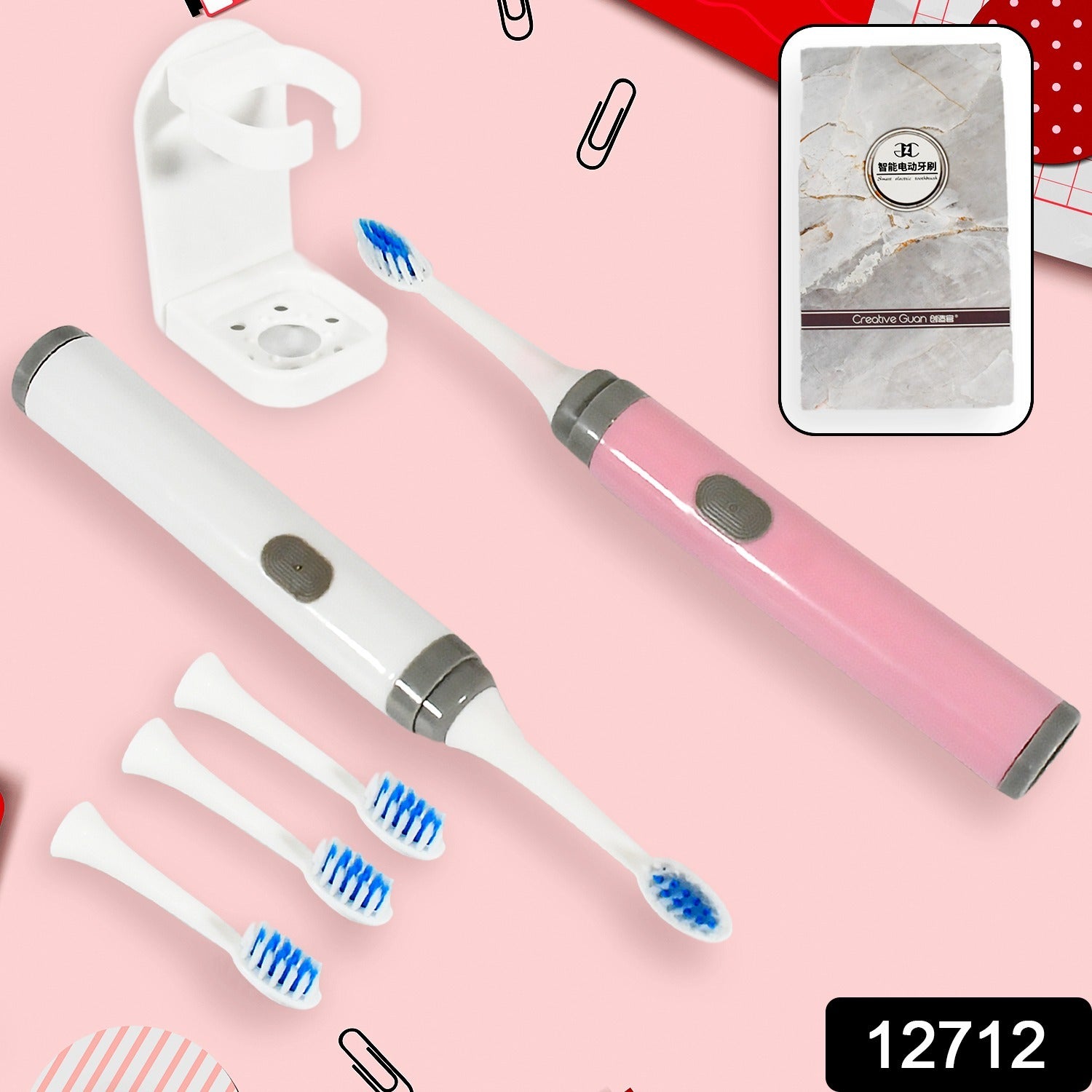 Adult Waterproof Electric Toothbrush Strong Sonic Charging With 4 Toothbrush Head And A Toothbrush Holder