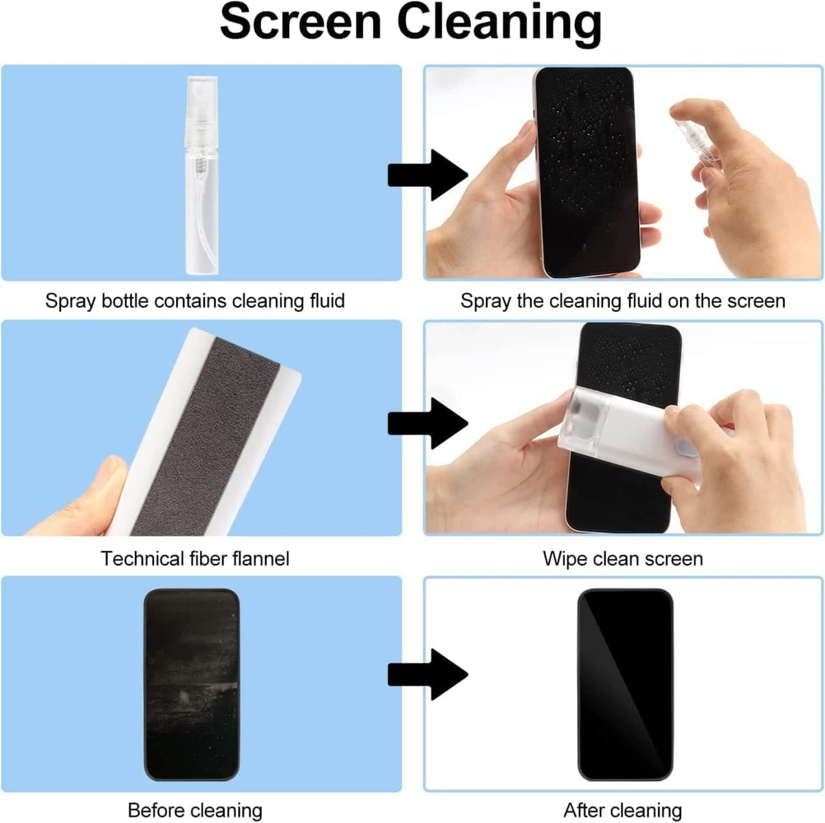 Spray bottle & microfiber cloth cleaning a laptop screen