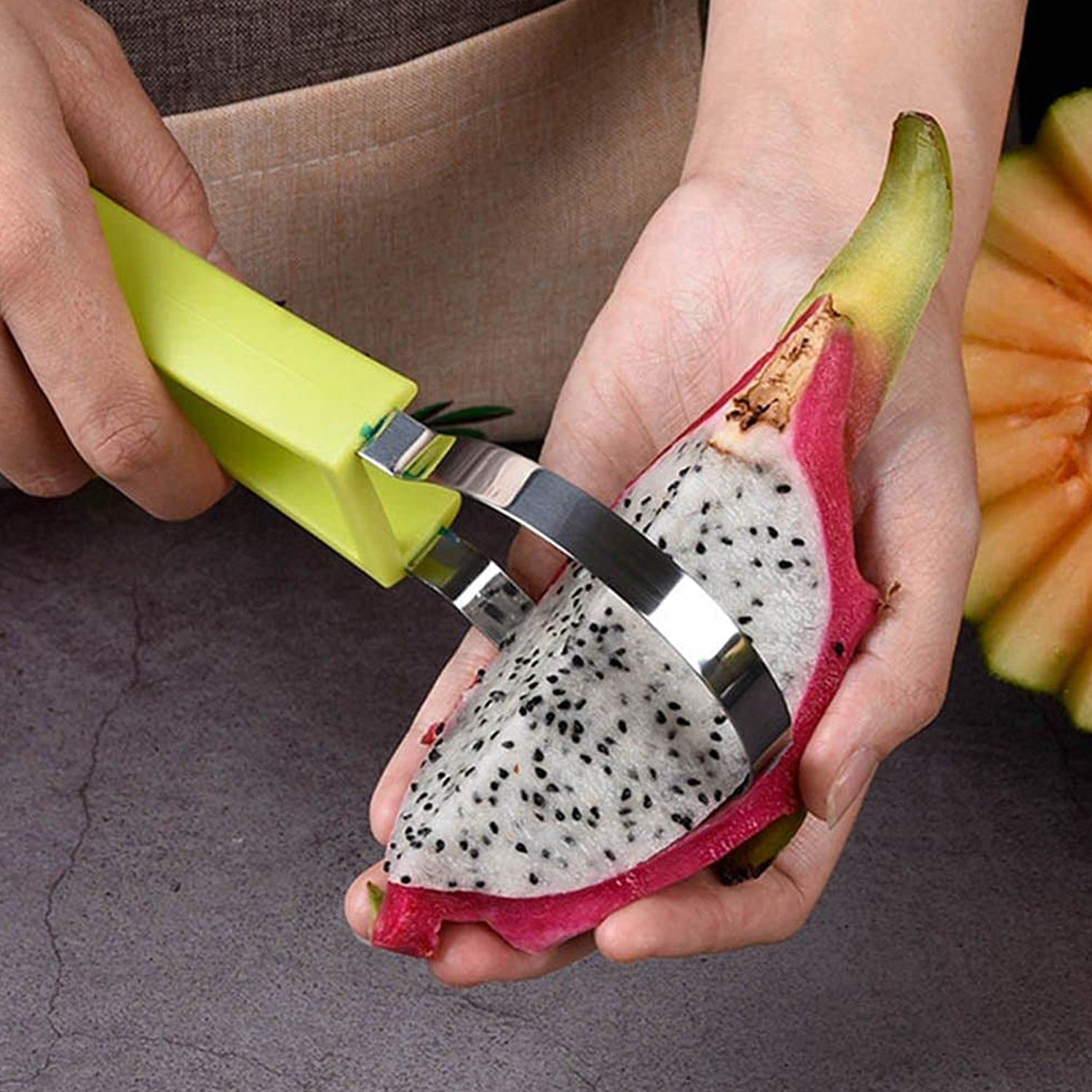 4-in-1 Stainless Steel Melon Baller & Fruit Scooper – Dual-Sided Seed Remover for Watermelon, Sorbet, and Desserts