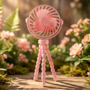 Close-up of portable LED fan head with integrated light